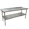 Bk Resources Work Table Stainless Steel With Undershelf, 1.5" Rear Riser 72"Wx30"D VTTR-7230